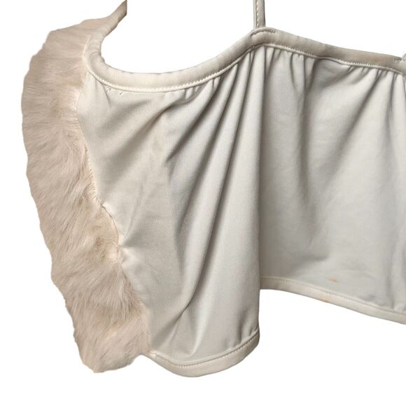 Ivory Faux Fur Cami Off White Tank Women's Medium Fuzzy Festival Winter Party - Picture 4 of 9
